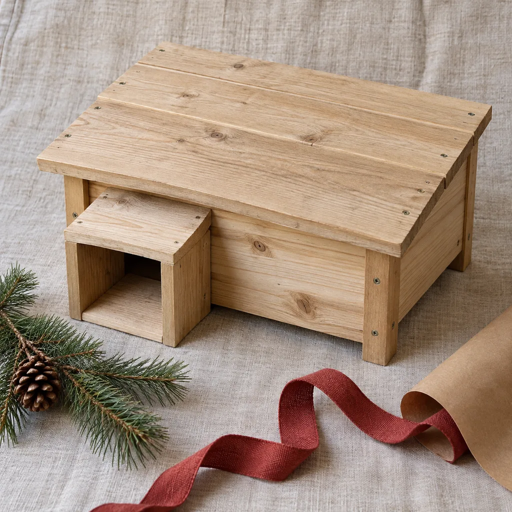 Representative photo-style image of hedgehog or small mammal shelter — generated, not a specific product