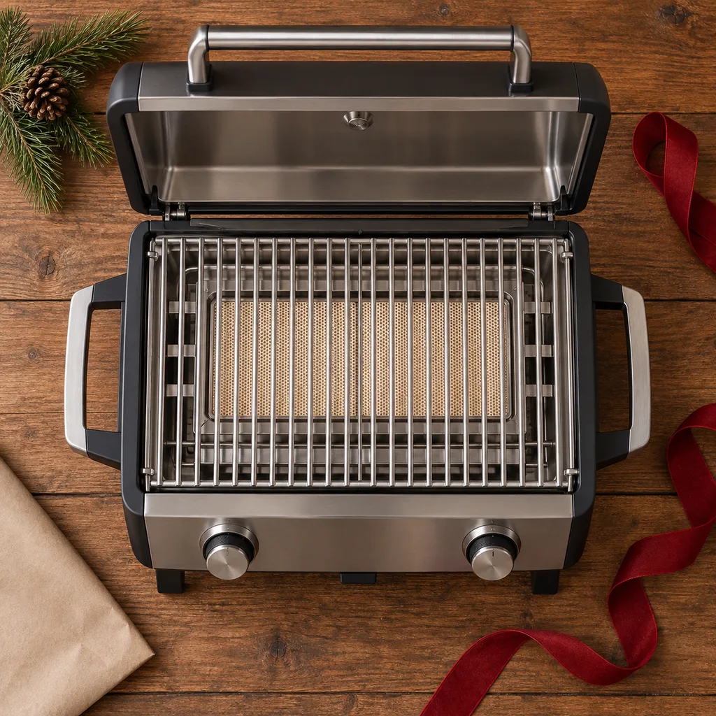Representative photo-style image of high-heat infrared gas grill — generated, not a specific product