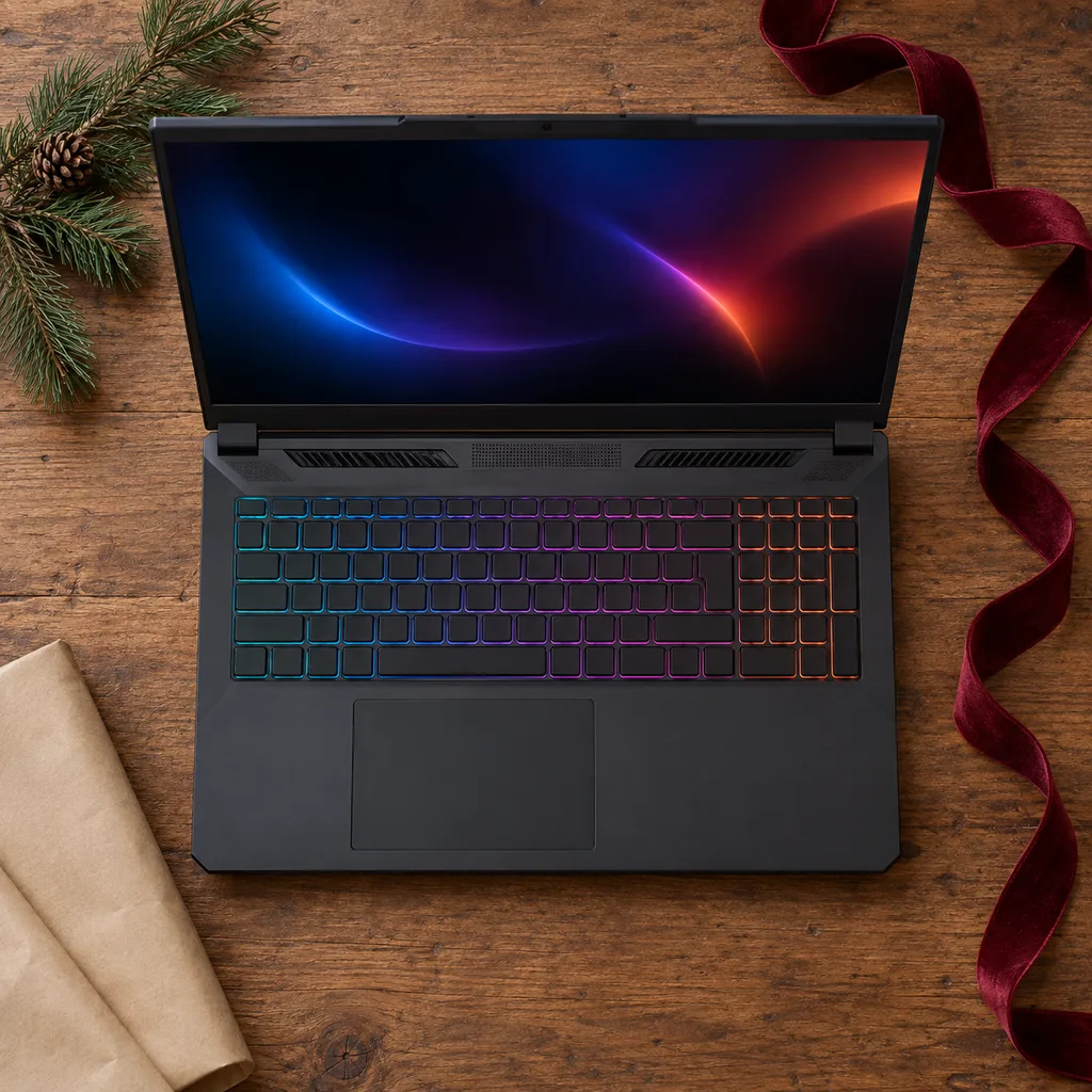 Representative photo-style image of high performance gaming laptop — generated, not a specific product