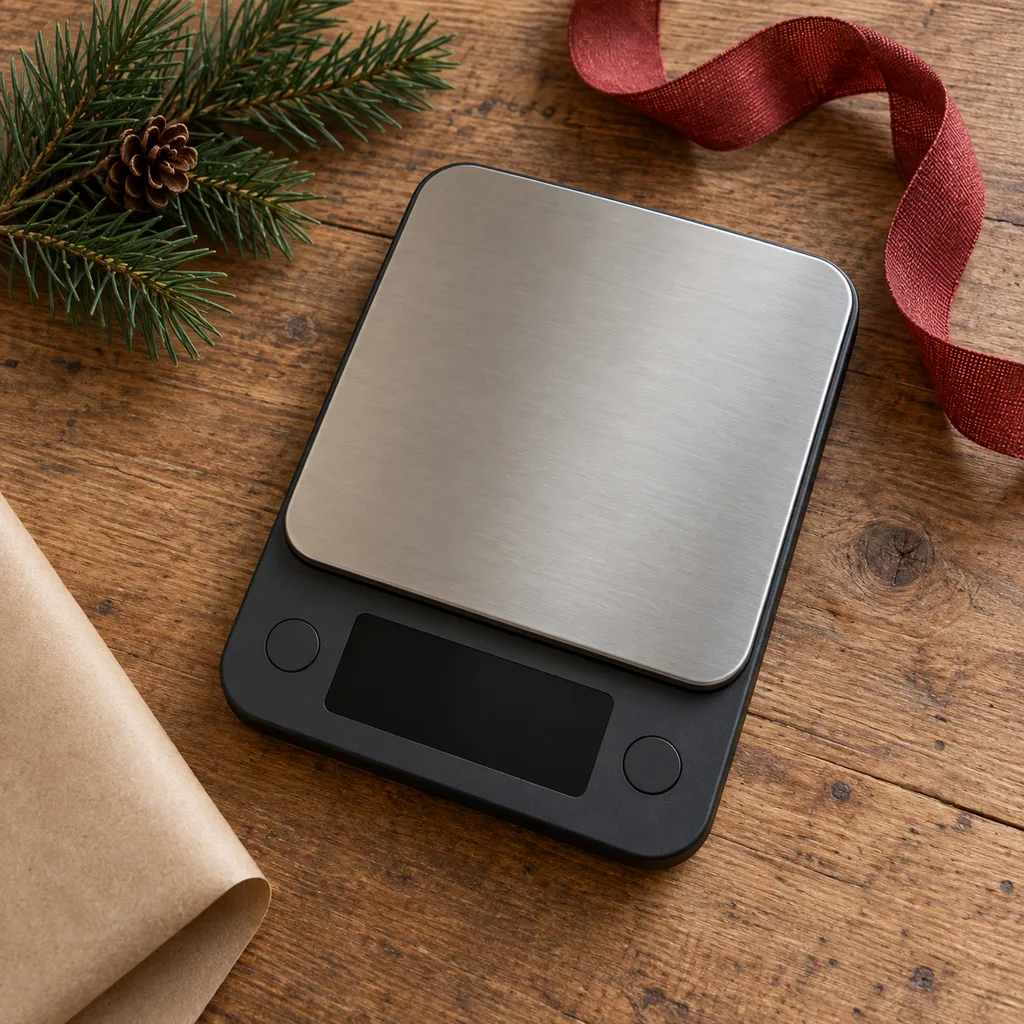 Representative photo-style image of high precision coffee brewing scale — generated, not a specific product