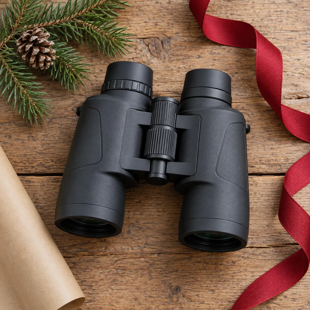 Representative photo-style image of high-resolution birdwatching binoculars — generated, not a specific product
