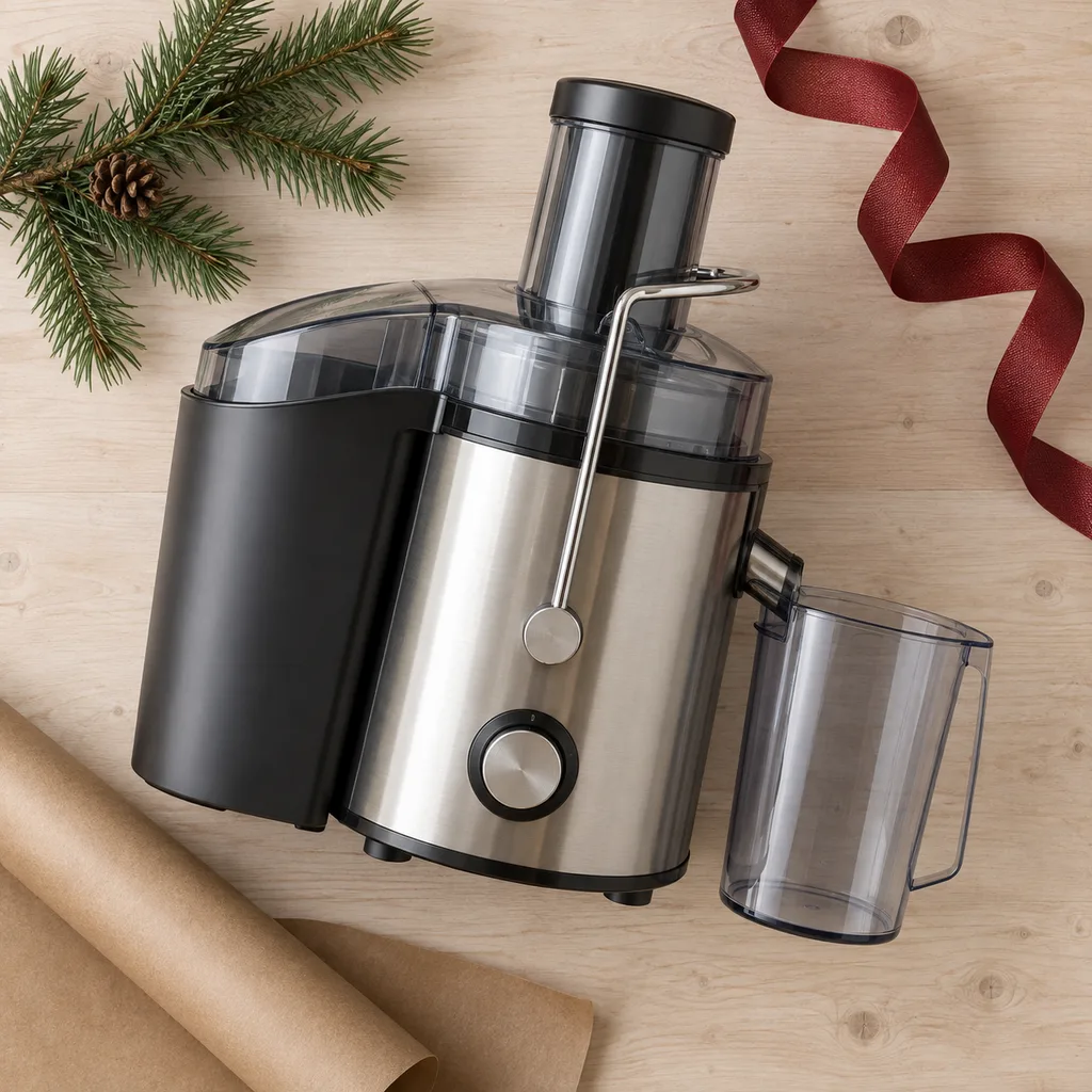 Representative photo-style image of high-speed centrifugal juicer — generated, not a specific product