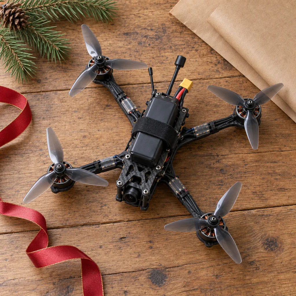 Representative photo-style image of high-speed fpv racing drone — generated, not a specific product