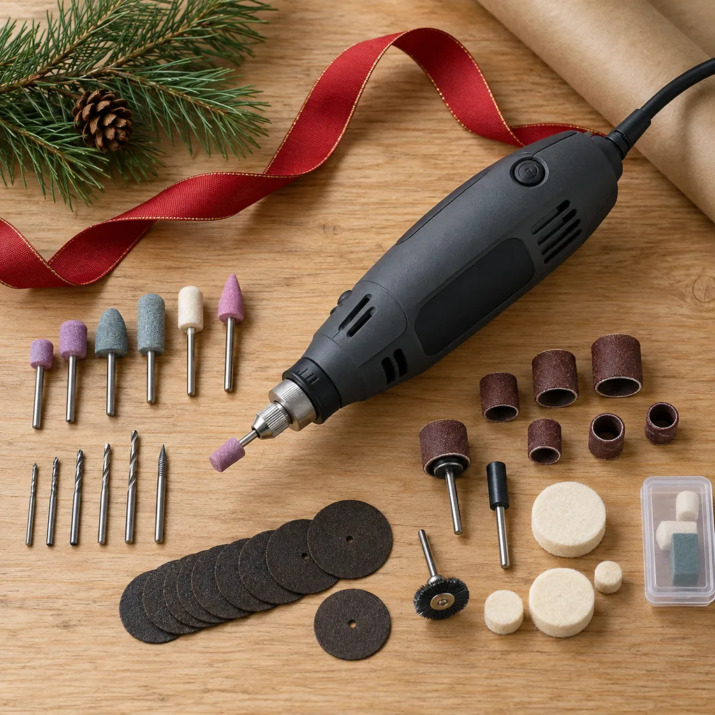 Representative photo-style image of high-speed rotary tool set — generated, not a specific product