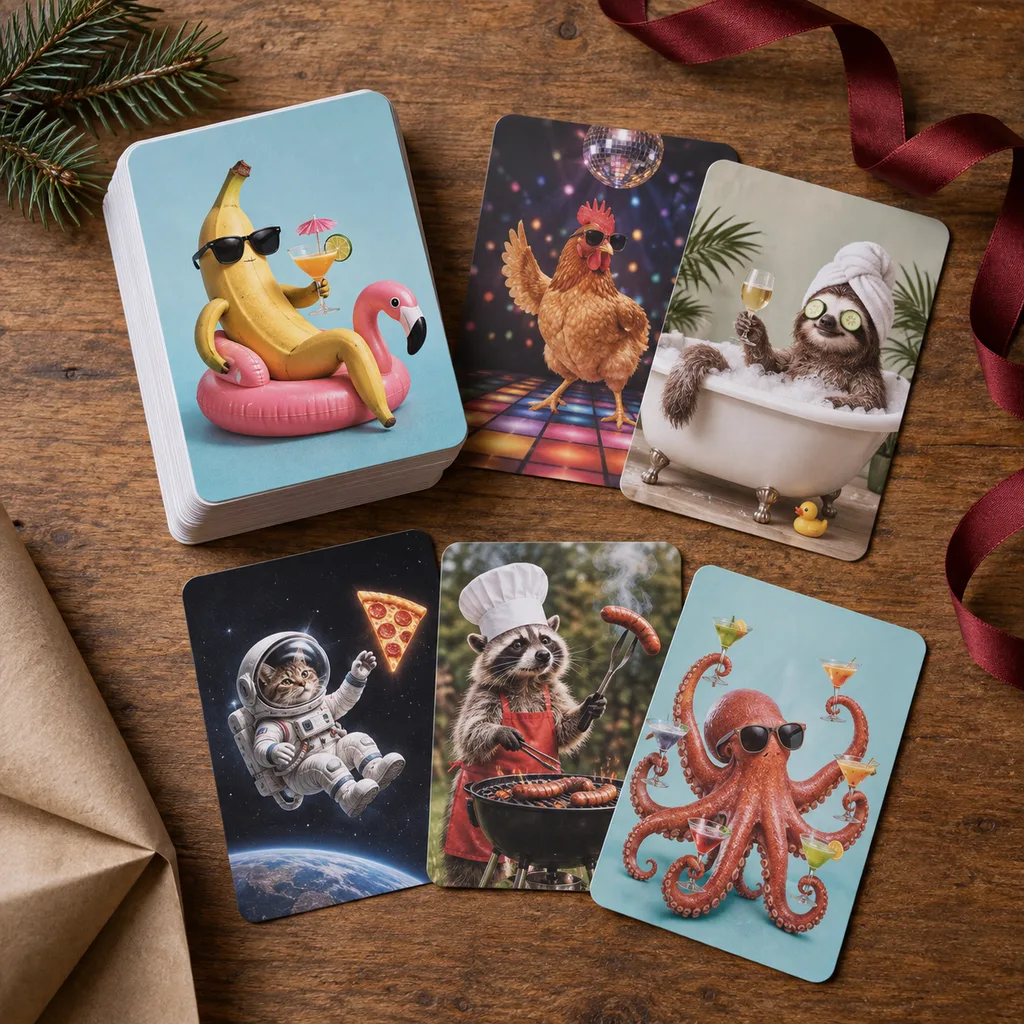 Representative photo-style image of hilarious adult party card game — generated, not a specific product