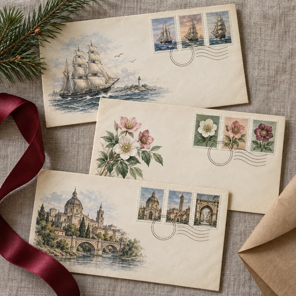 Representative photo-style image of historic first day cover set — generated, not a specific product