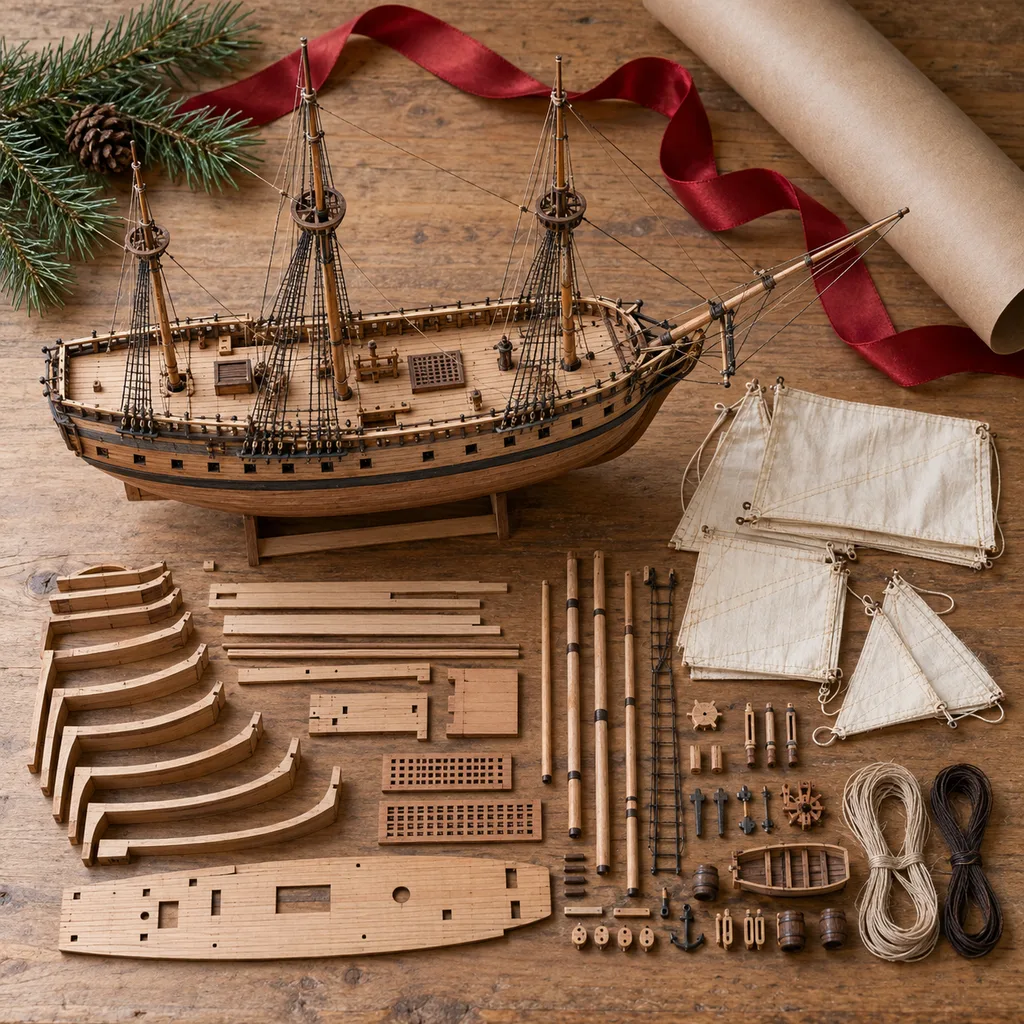Representative photo-style image of historic ship model kit — generated, not a specific product