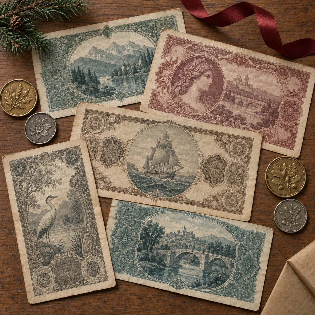 Representative photo-style image of historical banknote collection — generated, not a specific product