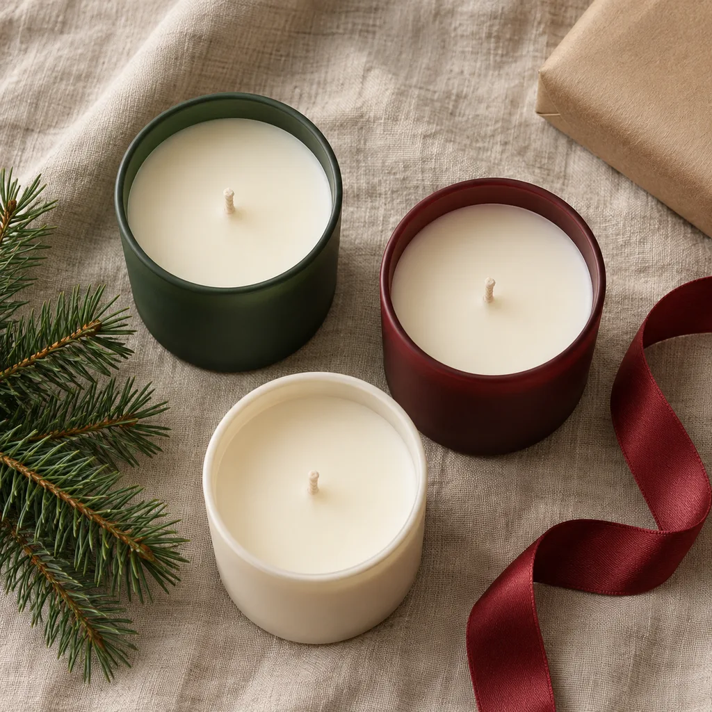 Representative photo-style image of holiday scented candle set — generated, not a specific product