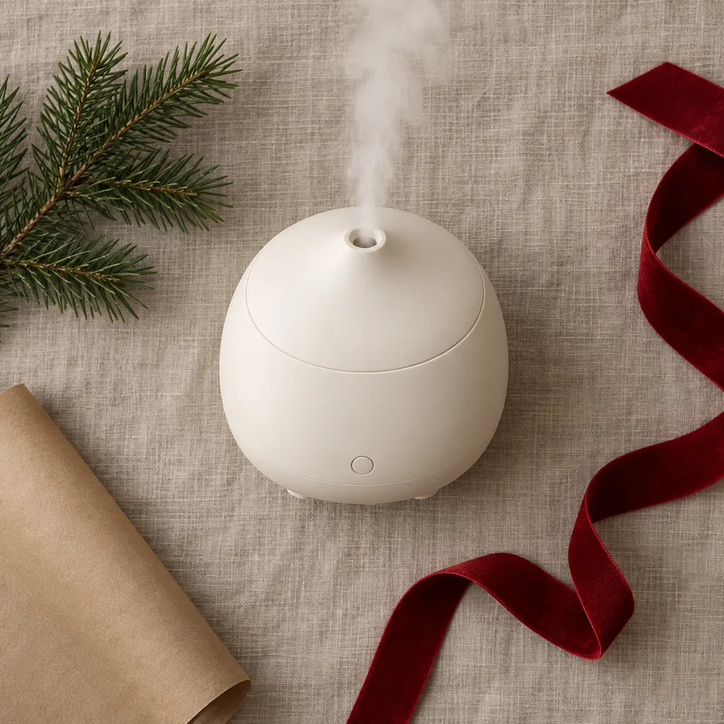 Representative photo-style image of humidifier with essential oil diffuser — generated, not a specific product