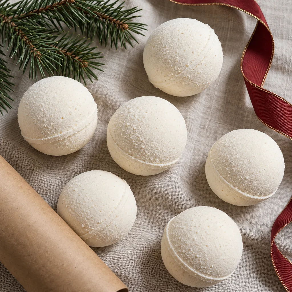 Representative photo-style image of hydrating bath bombs with shea butter — generated, not a specific product