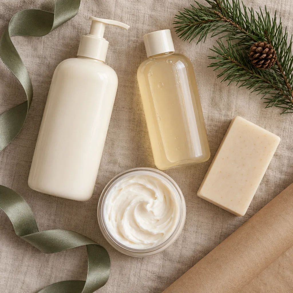 Representative photo-style image of hydrating body care indulgence set — generated, not a specific product