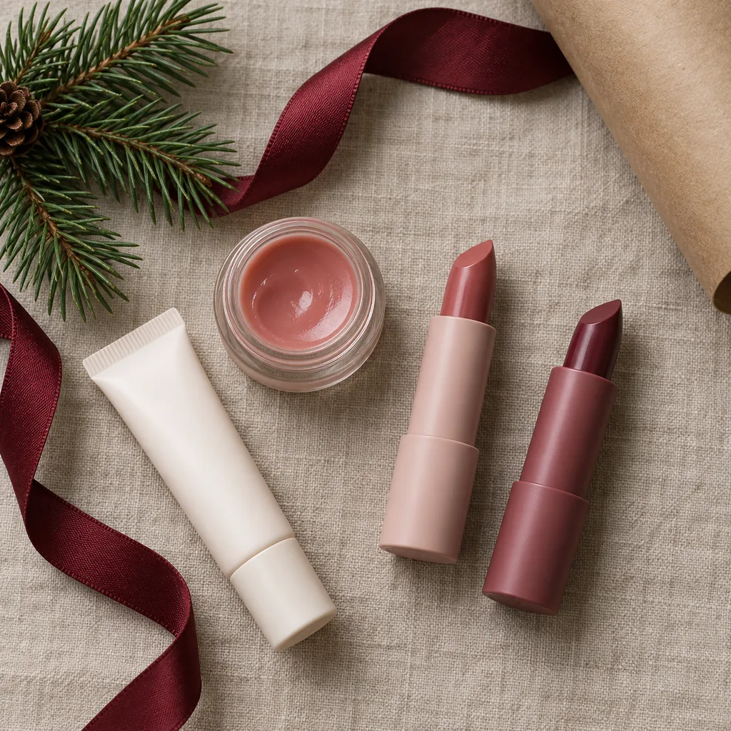 Representative photo-style image of hydrating lip care and color set — generated, not a specific product