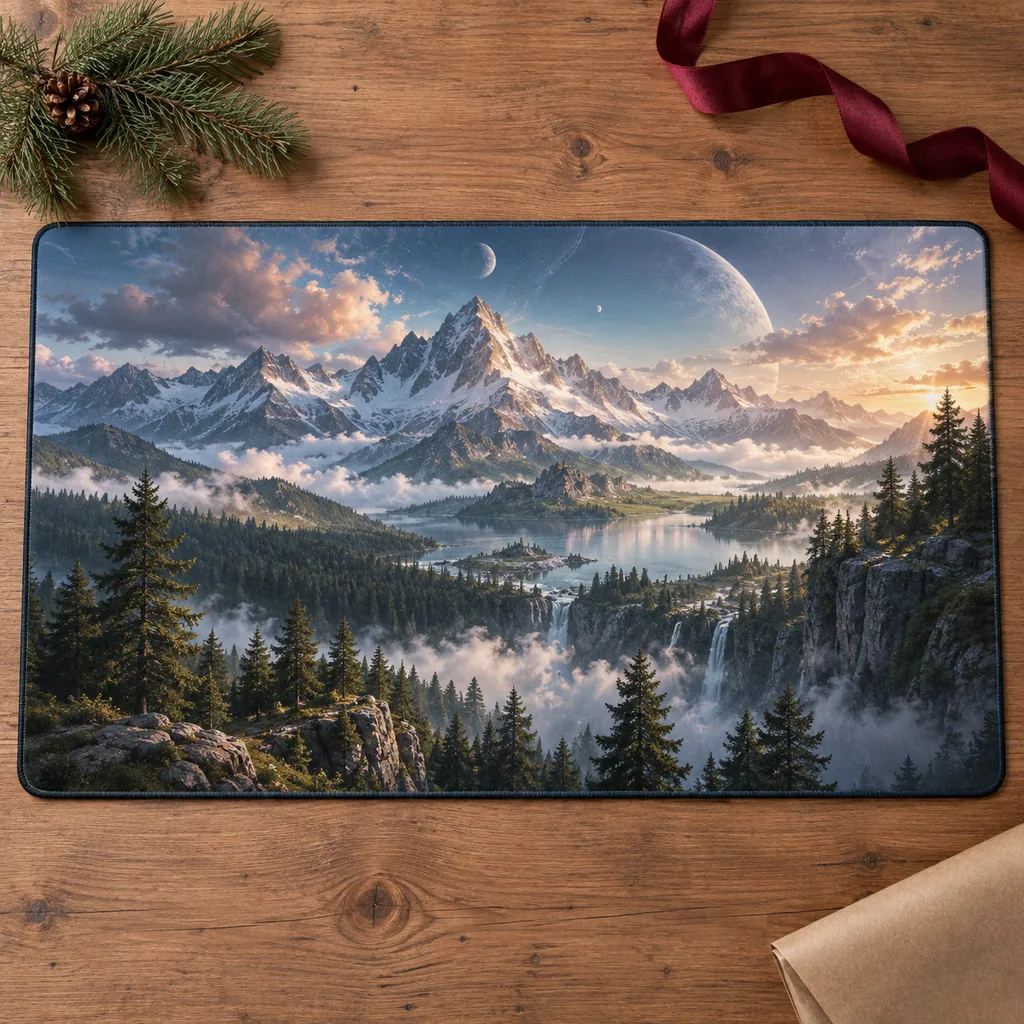 Representative photo-style image of illustrated trading card game playmat — generated, not a specific product