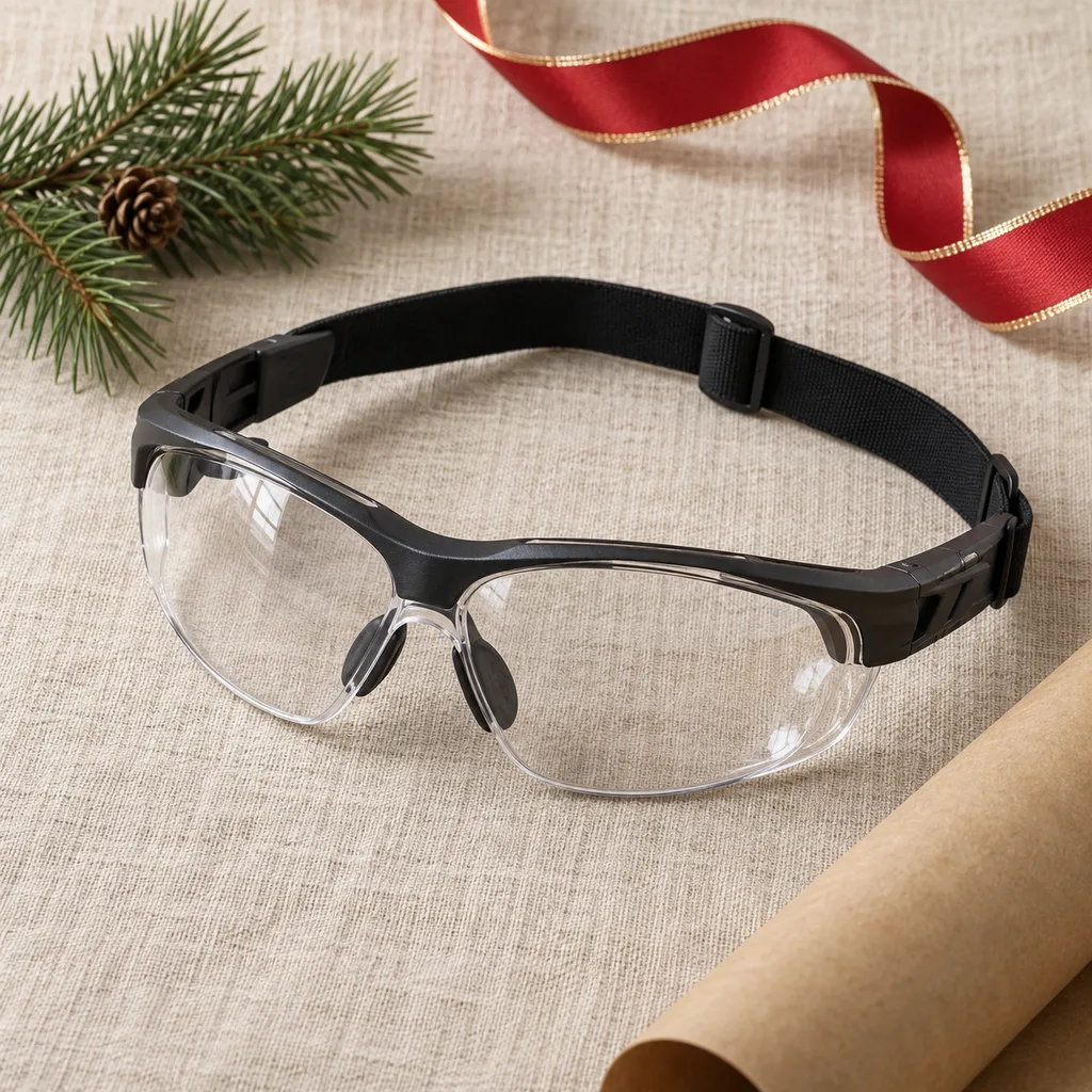 Representative photo-style image of impact-resistant court eyewear — generated, not a specific product