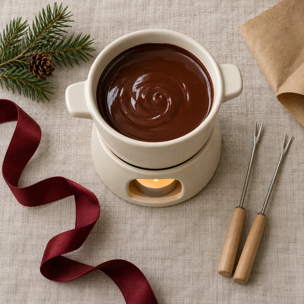 Representative photo-style image of individual chocolate fondue maker — generated, not a specific product