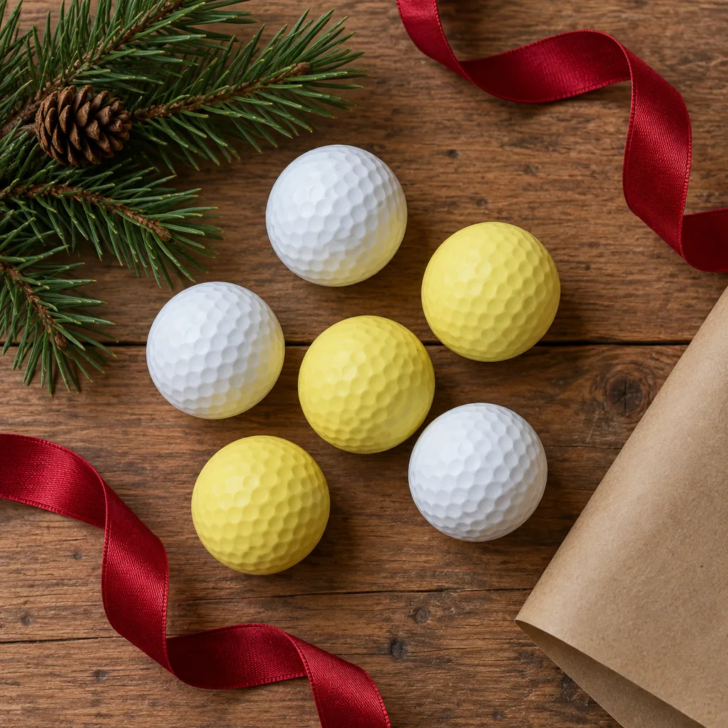 Representative photo-style image of indoor practice golf balls — generated, not a specific product
