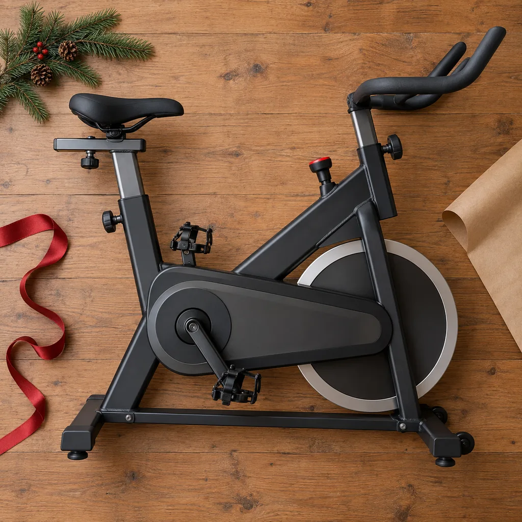 Representative photo-style image of indoor stationary exercise bike — generated, not a specific product