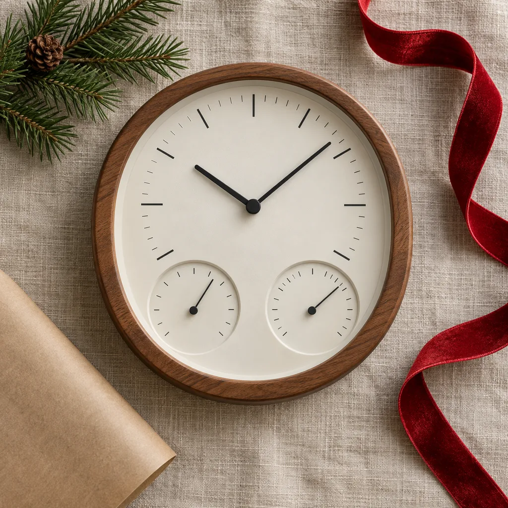 Representative photo-style image of indoor weather station clock — generated, not a specific product