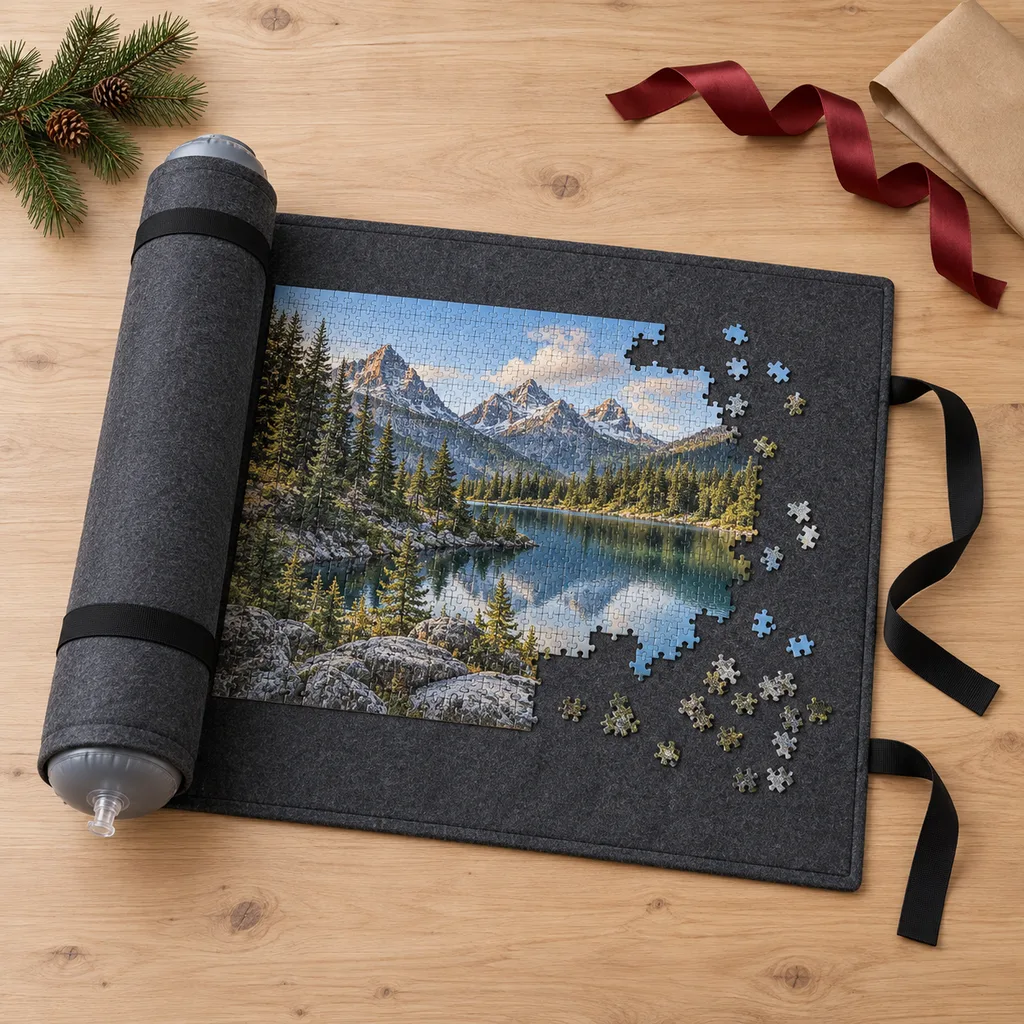 Representative photo-style image of inflatable jigsaw puzzle storage mat — generated, not a specific product