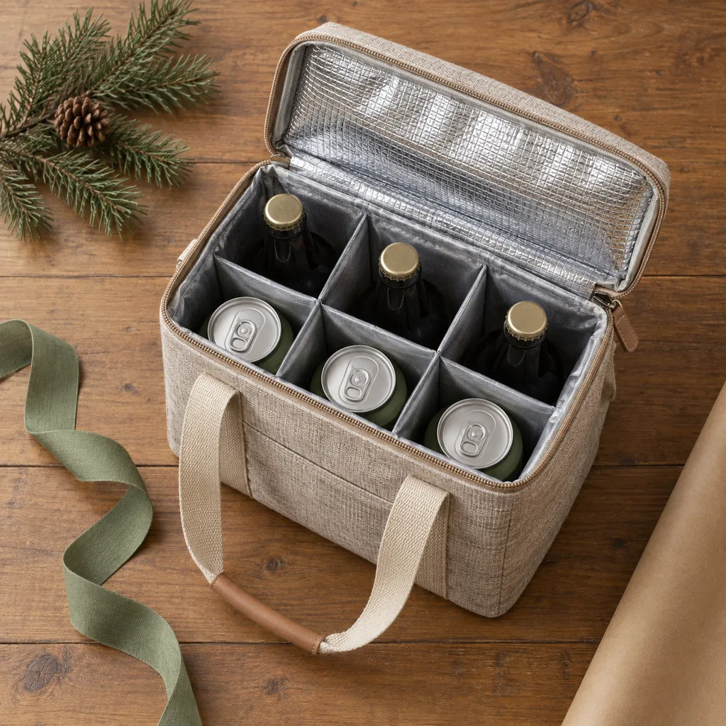 Representative photo-style image of insulated beverage carrier — generated, not a specific product