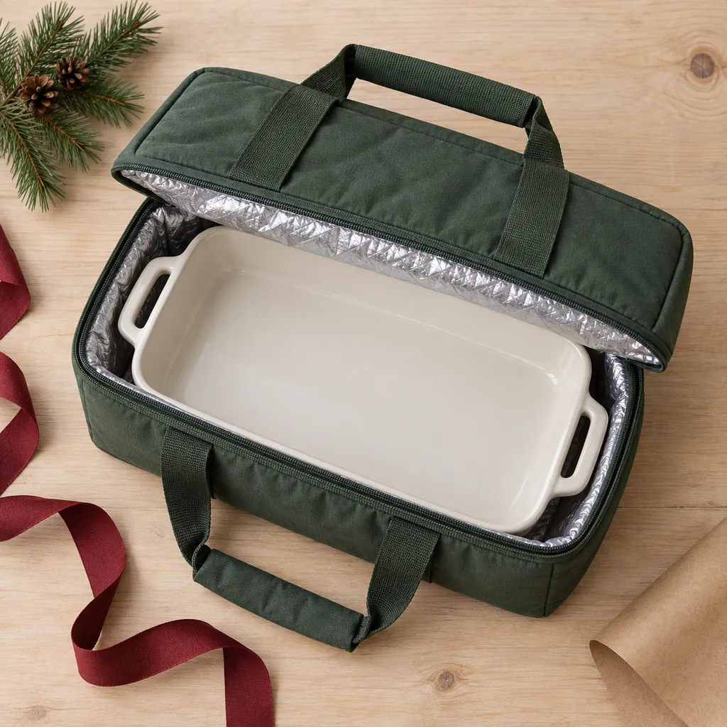 Representative photo-style image of insulated casserole carrier — generated, not a specific product