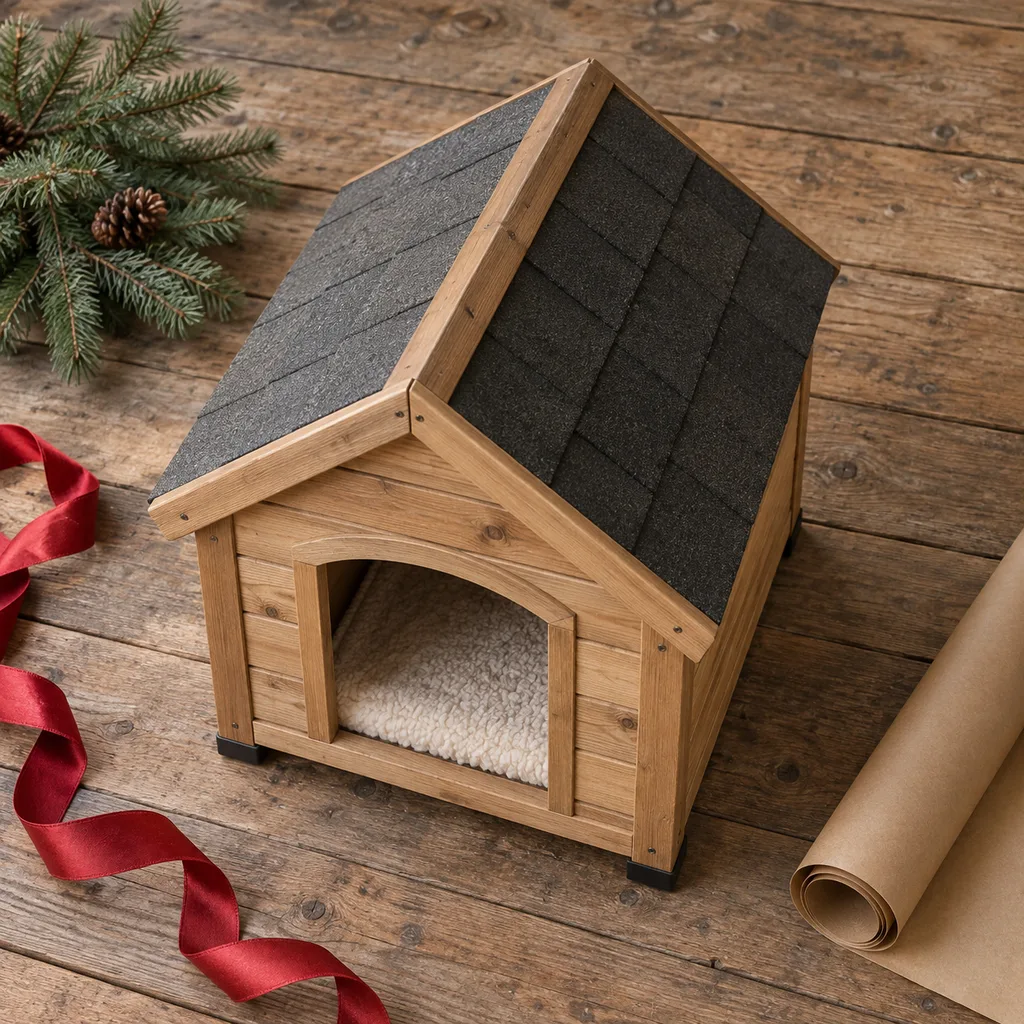 Representative photo-style image of insulated dog house — generated, not a specific product