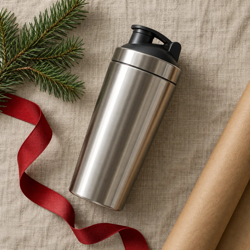Representative photo-style image of stainless steel shaker — generated, not a specific product