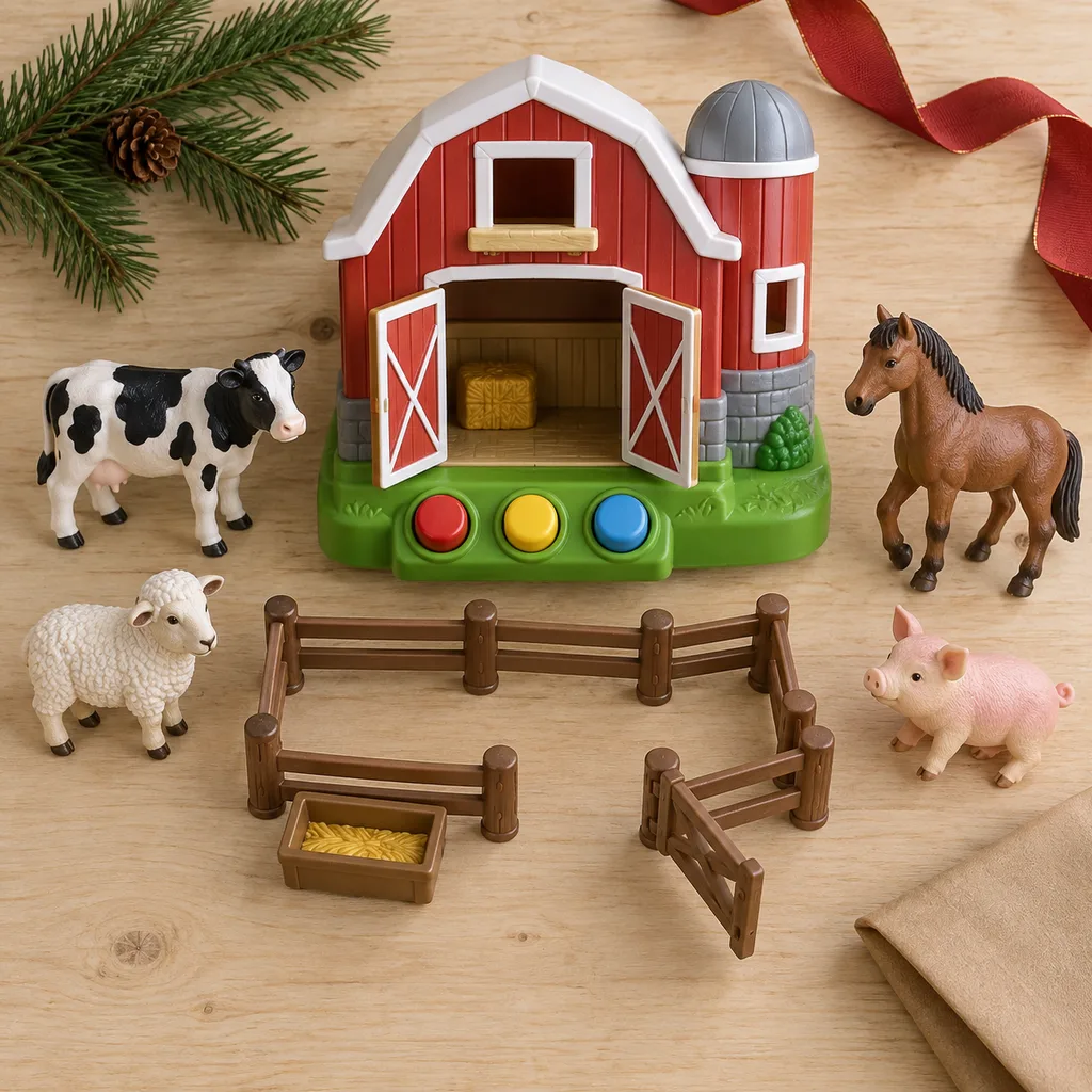 Representative photo-style image of interactive animal farm playset — generated, not a specific product
