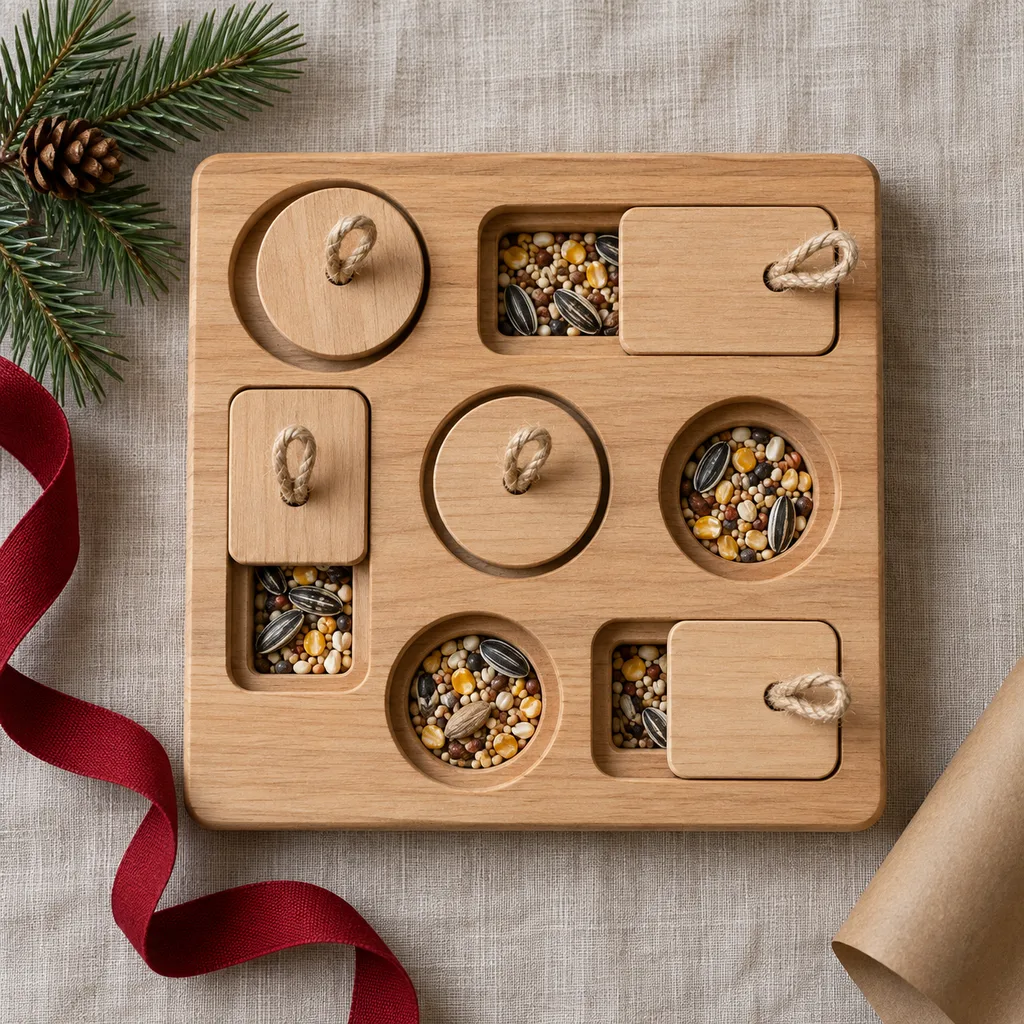 Representative photo-style image of interactive bird foraging puzzle — generated, not a specific product