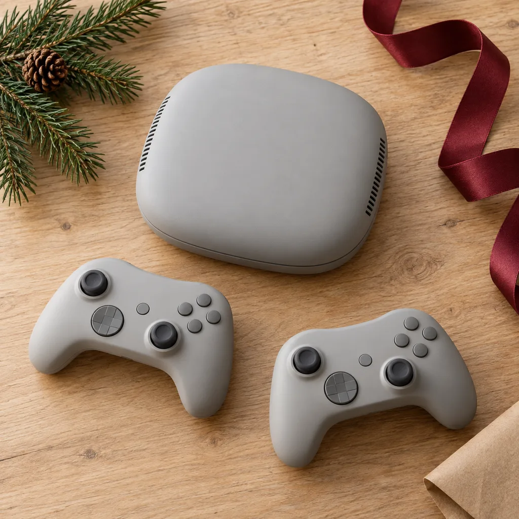 Representative photo-style image of interactive family gaming console — generated, not a specific product