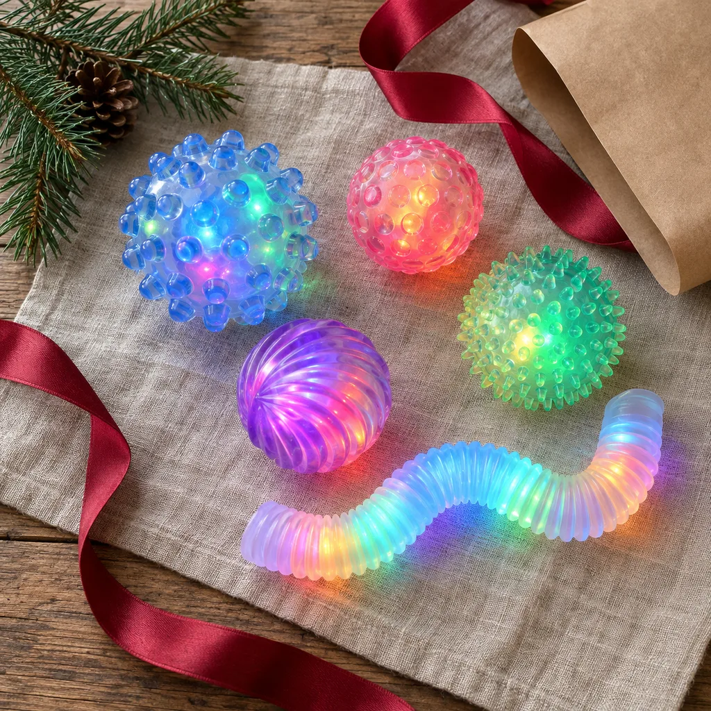 Representative photo-style image of light up sensory toys — generated, not a specific product