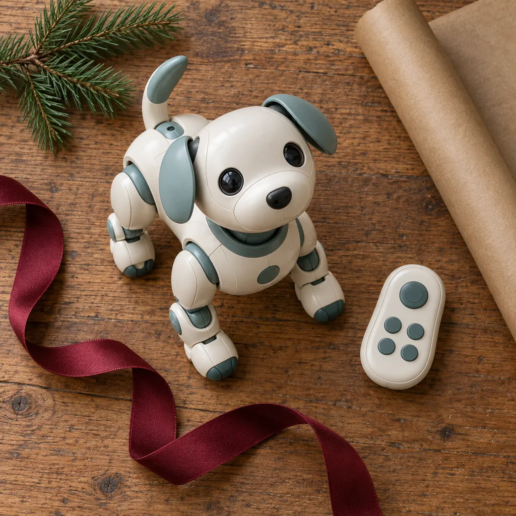 Representative photo-style image of interactive pet robot — generated, not a specific product