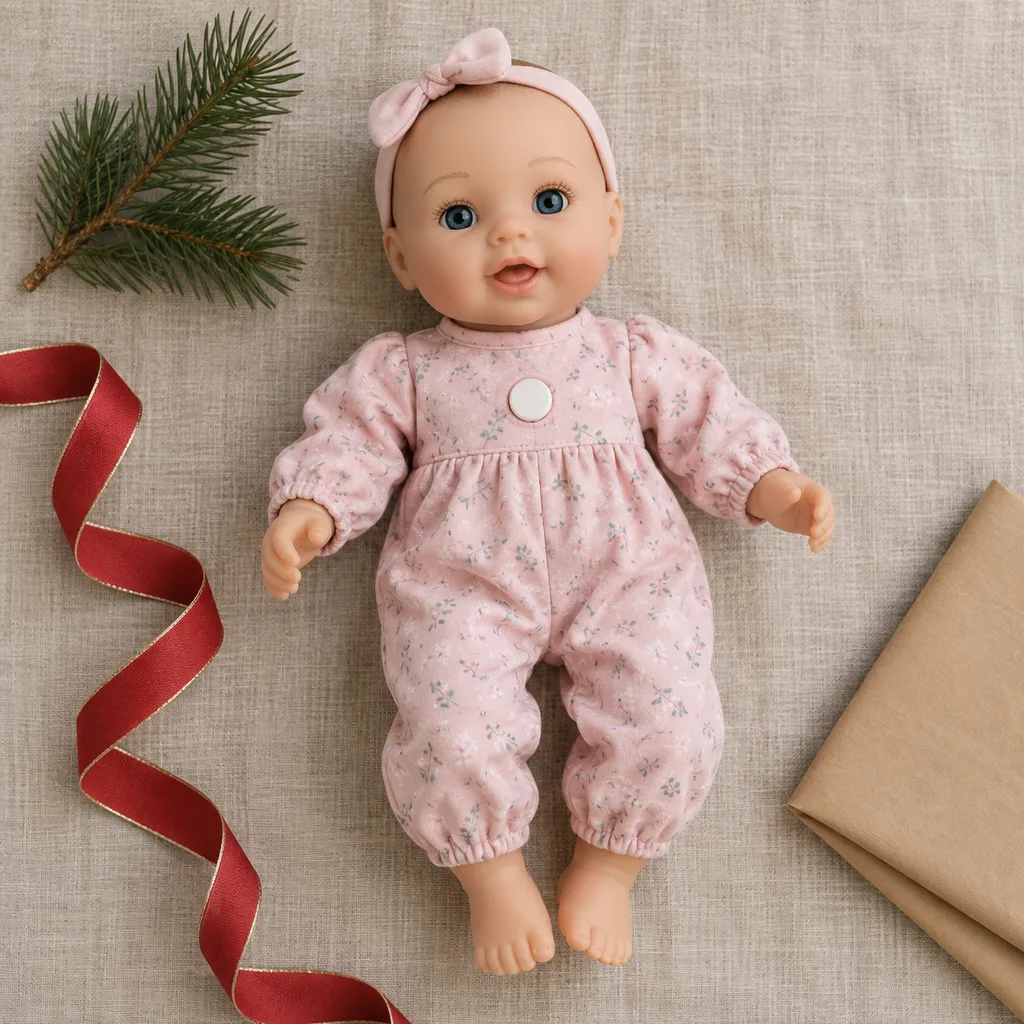 Representative photo-style image of interactive talking baby doll — generated, not a specific product