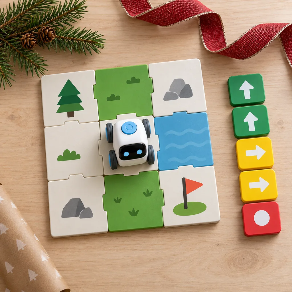 Representative photo-style image of interactive visual coding game — generated, not a specific product
