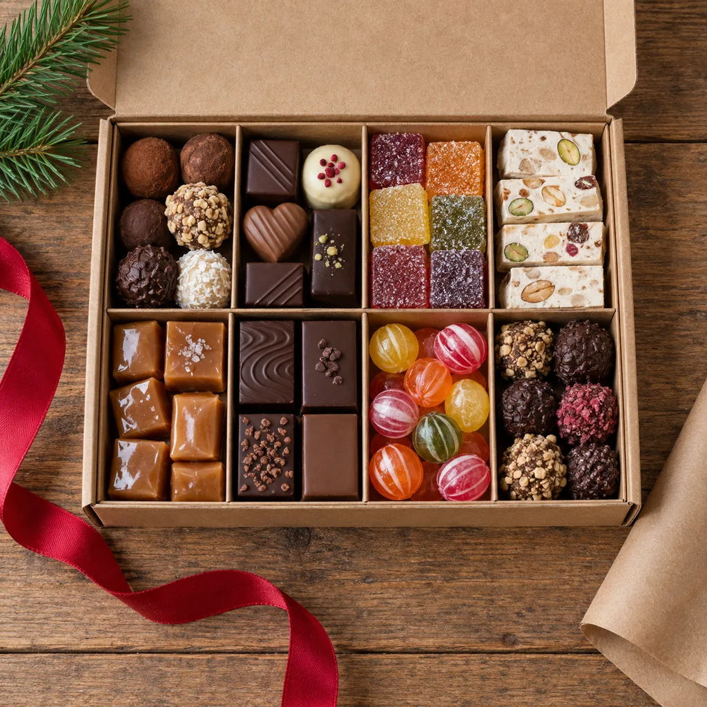 Representative photo-style image of international candy sampler box — generated, not a specific product