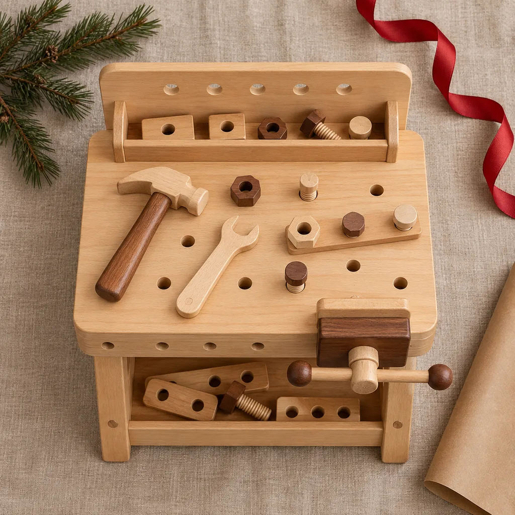 Representative photo-style image of kids construction play bench — generated, not a specific product