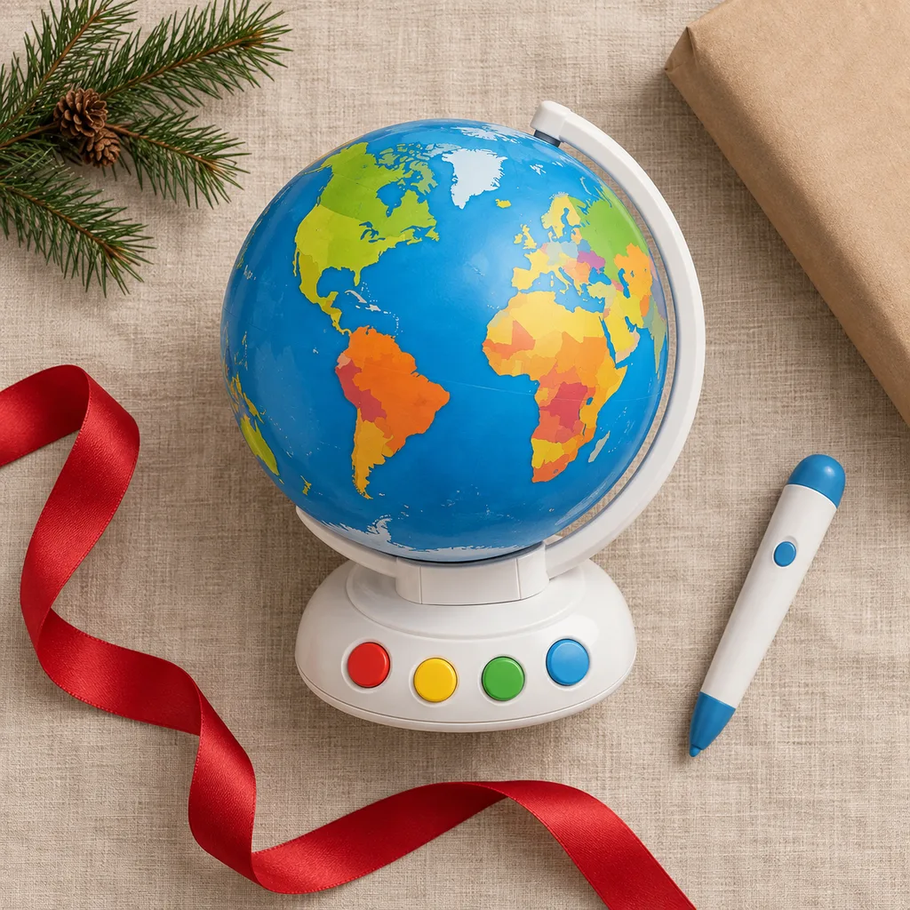 Representative photo-style image of kids' interactive learning globe — generated, not a specific product