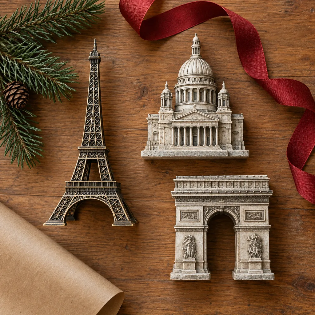 Representative photo-style image of landmark building miniature figurines — generated, not a specific product