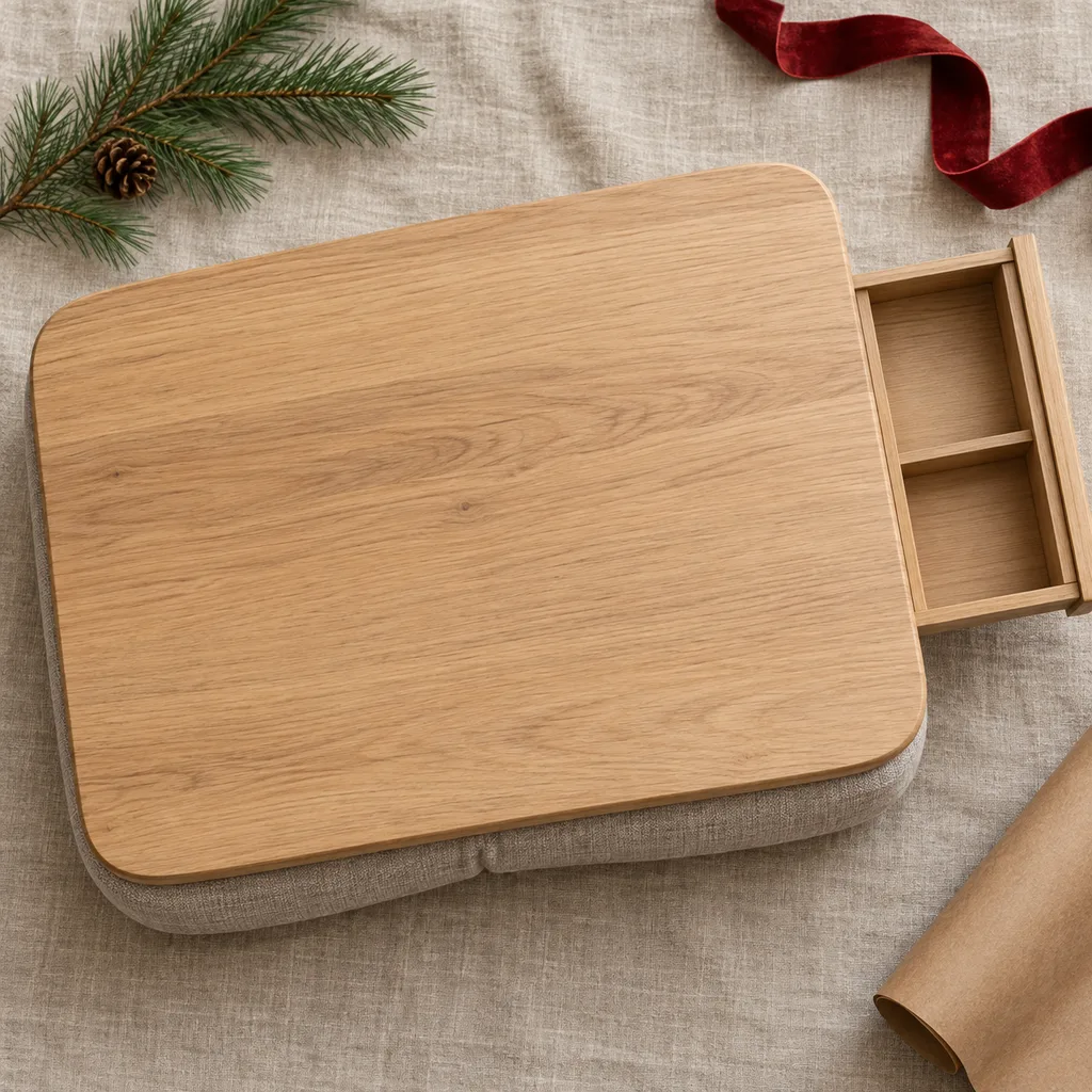 Representative photo-style image of lap desk with storage compartment — generated, not a specific product