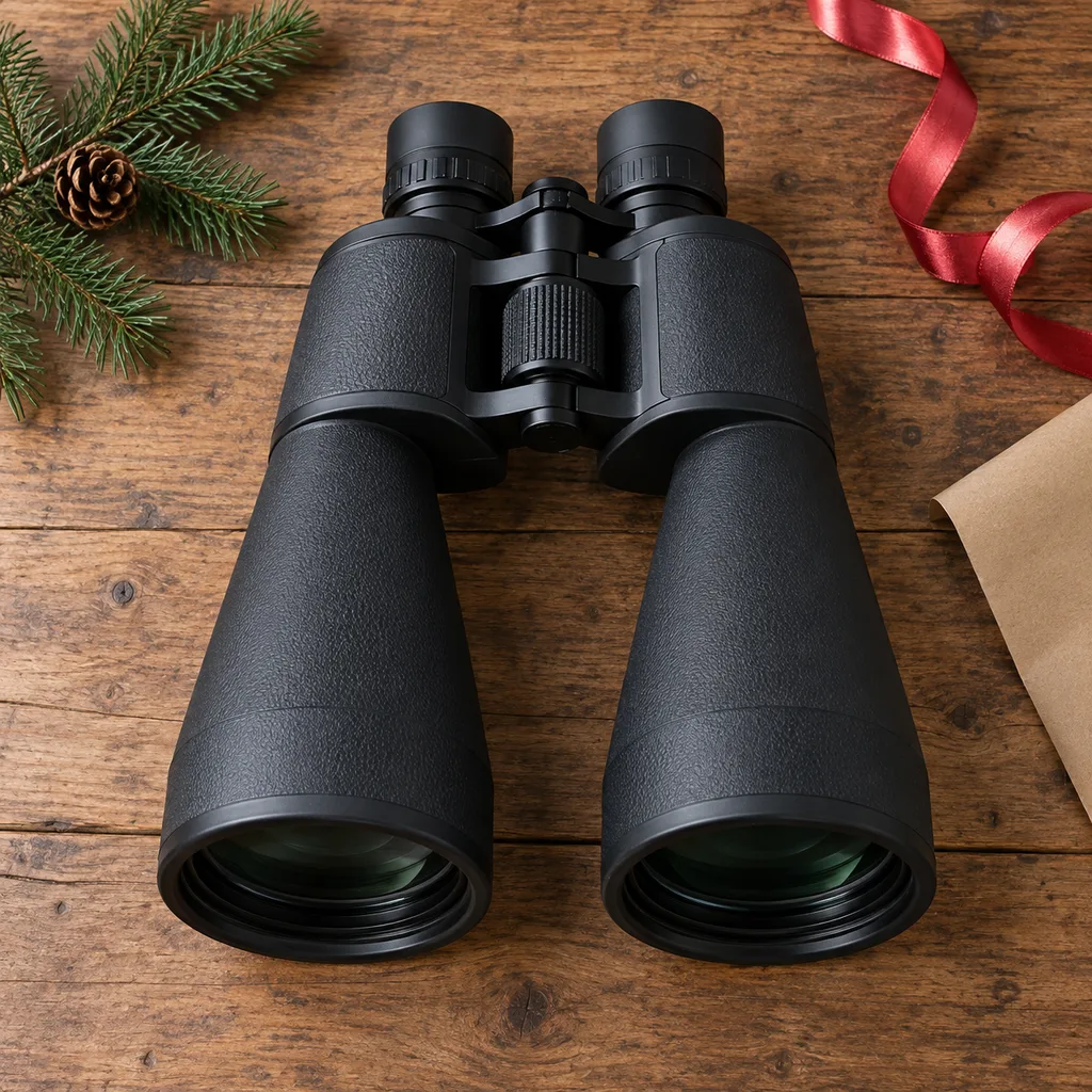 Representative photo-style image of large aperture astronomy binoculars — generated, not a specific product