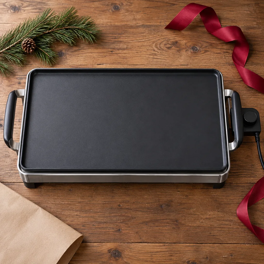 Representative photo-style image of large electric teppanyaki grill — generated, not a specific product