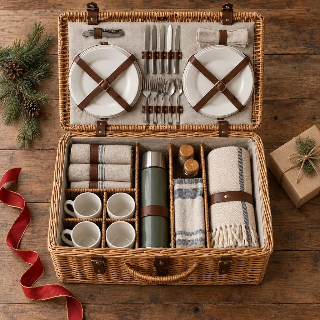 Representative photo-style image of large family picnic hamper — generated, not a specific product