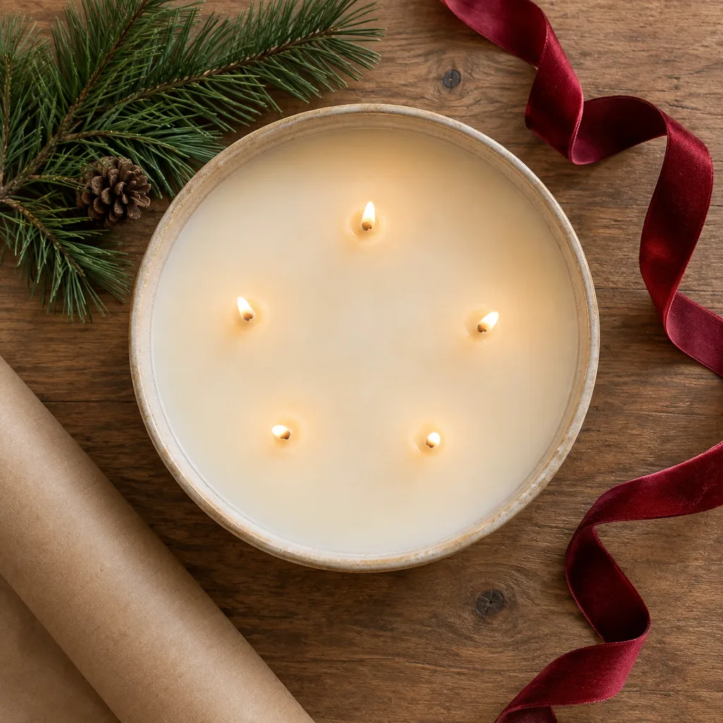 Representative photo-style image of large multi-wick bowl candle — generated, not a specific product