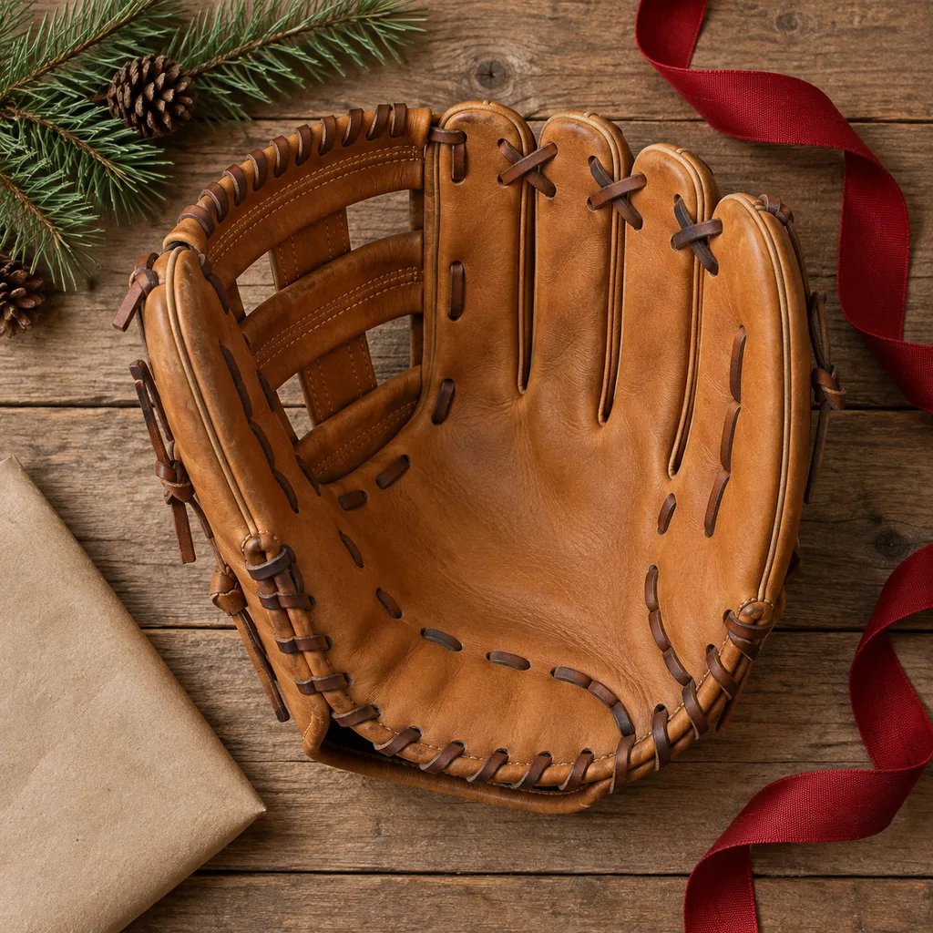 Representative photo-style image of leather baseball fielding glove — generated, not a specific product