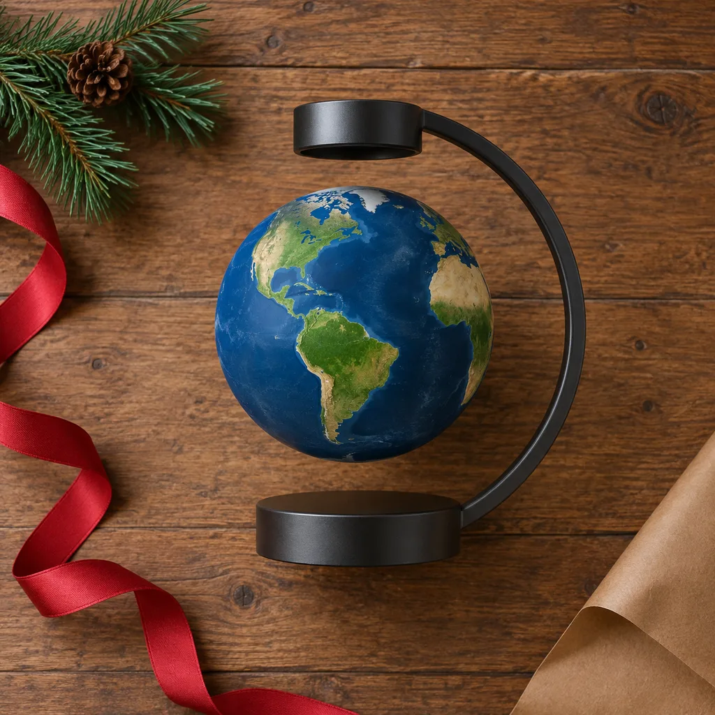 Representative photo-style image of magnetic levitating globe — generated, not a specific product