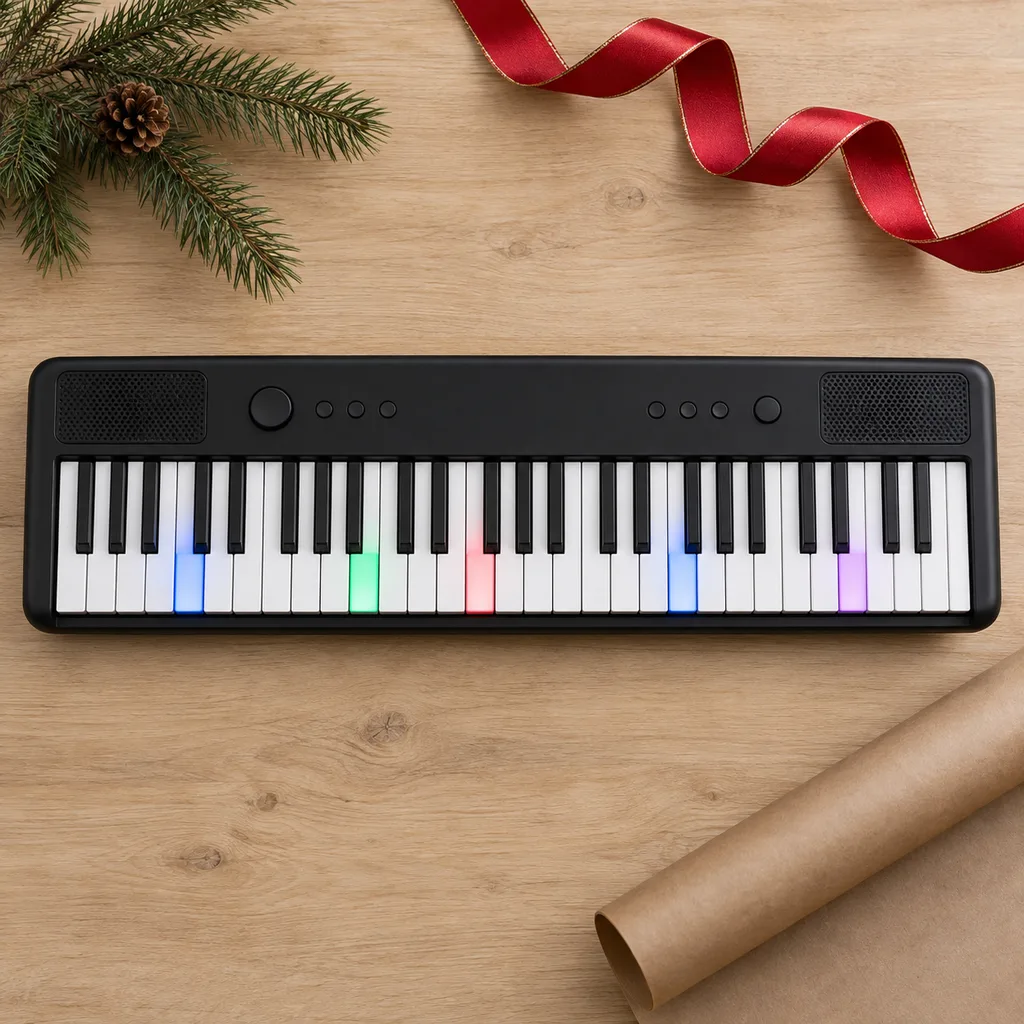 Representative photo-style image of light-up key learning keyboard — generated, not a specific product