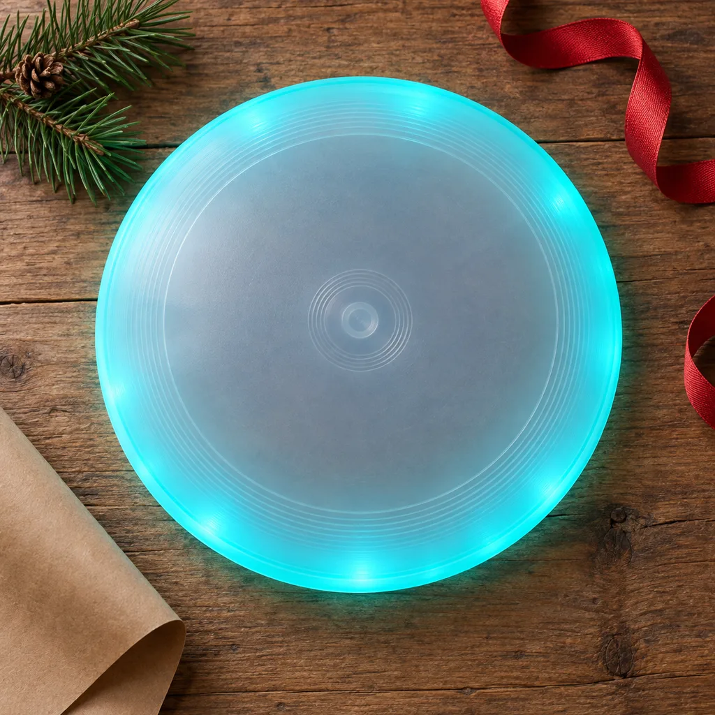 Representative photo-style image of light-up night flying disc — generated, not a specific product