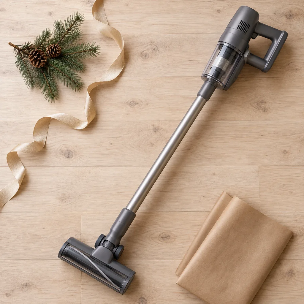 Representative photo-style image of lightweight cordless stick vacuum — generated, not a specific product