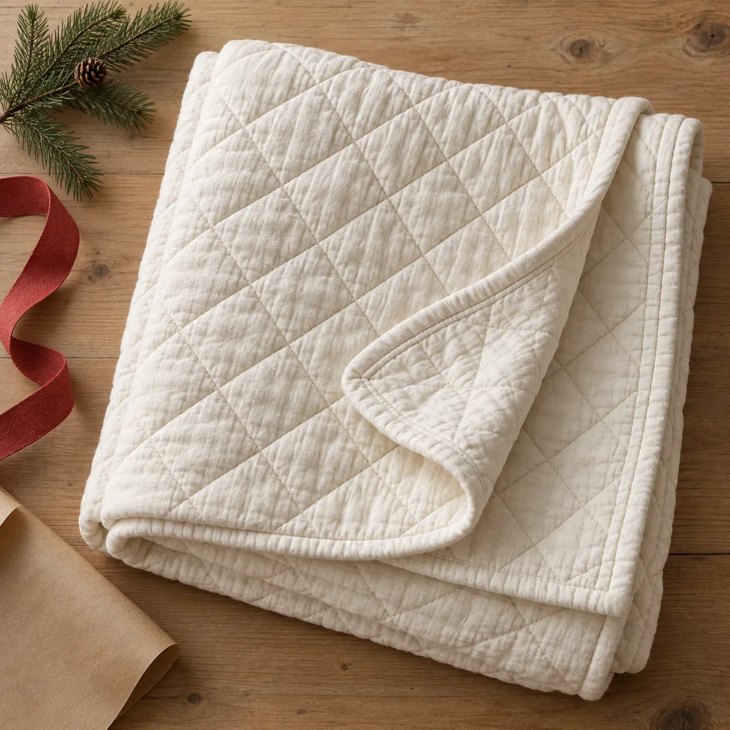 Representative photo-style image of lightweight cotton quilted blanket — generated, not a specific product